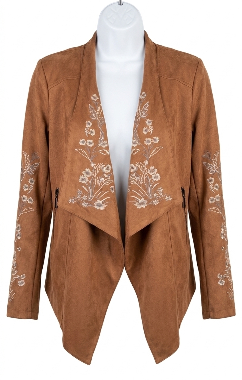 NEW PAPARAZZI women's suede cardigan in saddle